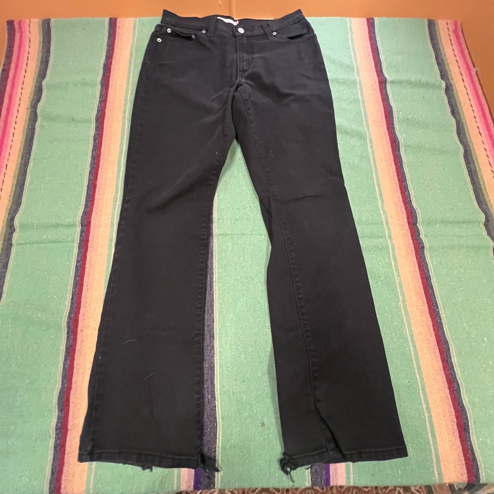 Levis 550 Relaxed Bootcut Jeans Womens 6 Black Distressed Frayed Hem Denim
